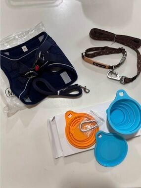 Dog Harness -Collar-Leashes with  Travel Bowls